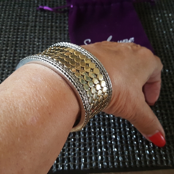 Gold-tone Pin Dot Large Cuff Bracelet - Picture 3 of 5